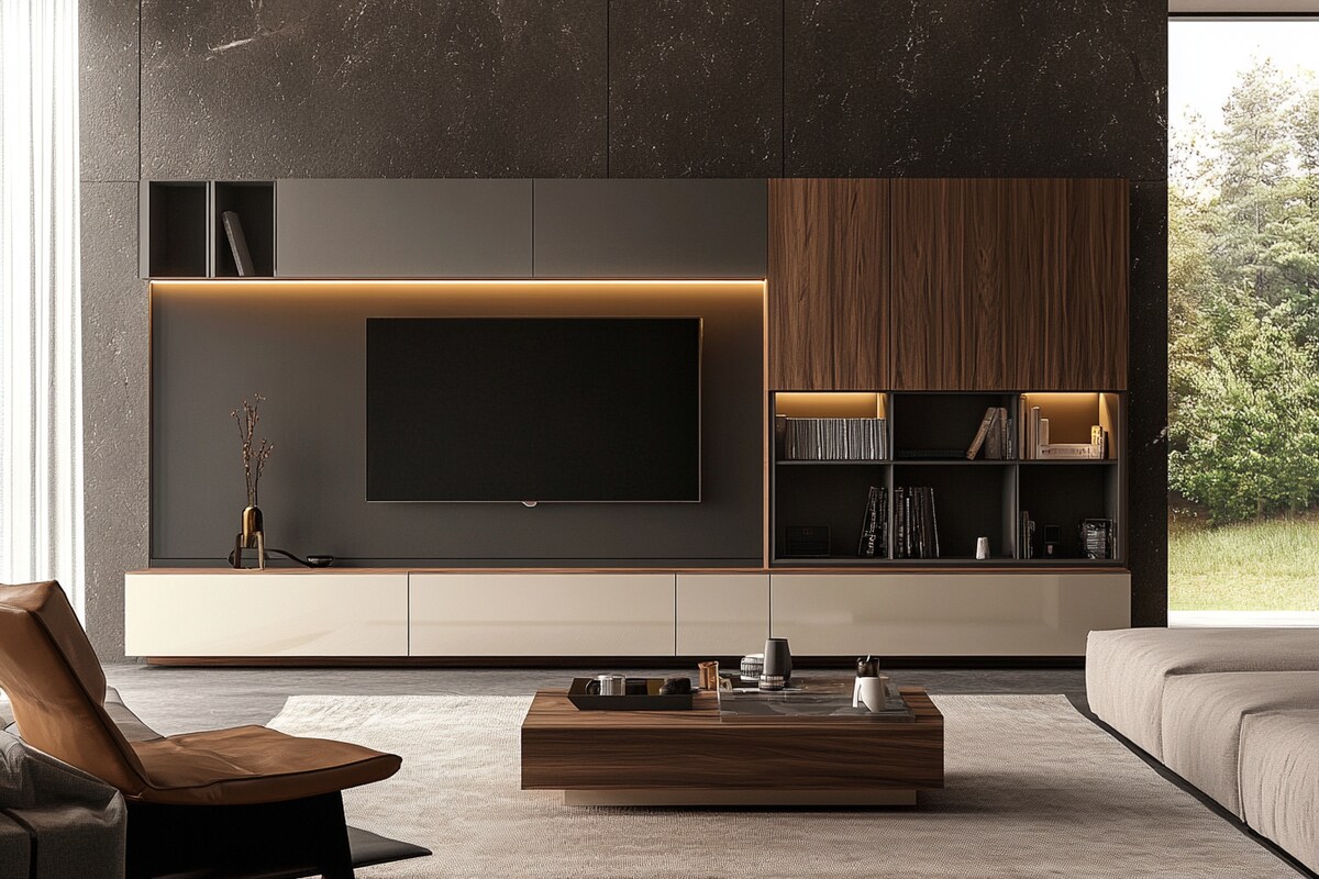 Modern TV Unit Design with Open and Closed Storage