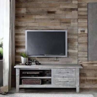 Rustic TV Unit Design in Grey with Wooden Panels