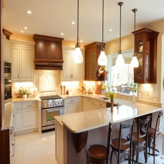 Classic U-Shaped Kitchen Design with Quartz Countertops