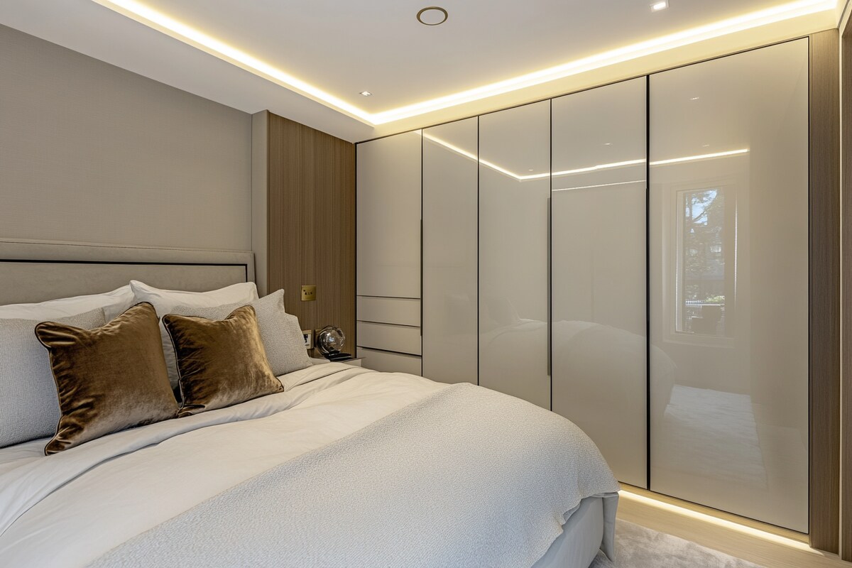 White Modern Sliding Wardrobe Design in High Gloss Acrylic Finish and Custom Options White Modern Sliding Wardrobe Design in High Gloss Acrylic Finish and Custom Options