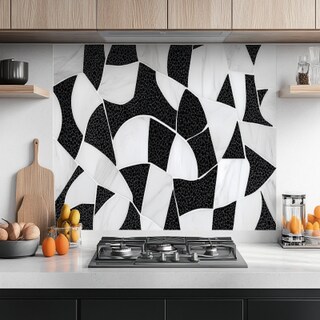 Mid-Century Modern Marble White And Black Kitchen Tile Design