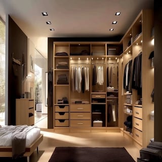 Contemporary Floor-To-Ceiling Wooden Walk-In Wardrobe Design