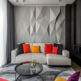 Modern Grey Living Room Wall Paint Design With Geometric Panelling