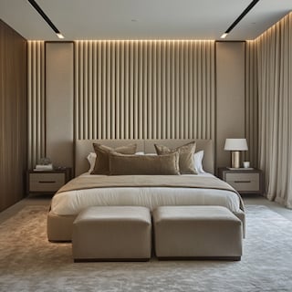 Contemporary Master Bedroom Design with Fluted Wall Panels