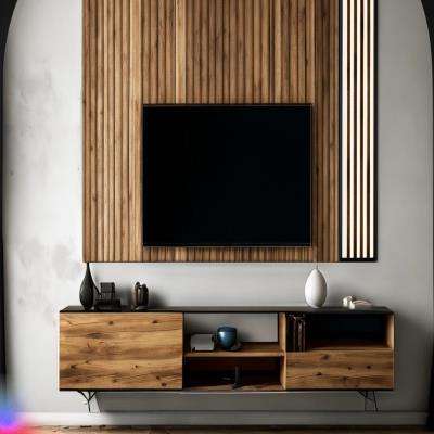 Modern Wall mounted TV Unit Design With Wooden Cladding