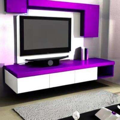 Modern TV Unit Design in Purple with a Grey Rug