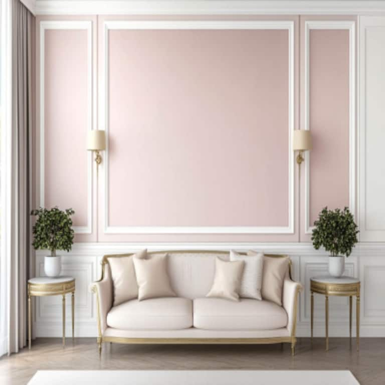 Contemporary Light Pink And White Wall Design With Wall Trims