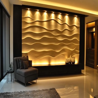 Modern Beige and Black Wall Panels Wall Design with Cove Lighting