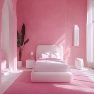 Modern Rose Pink Bedroom Wall Paint Design With White Furniture