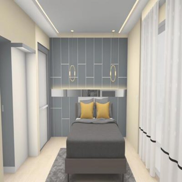 Bedroom with Panelled Head Wall and Pendant Lights