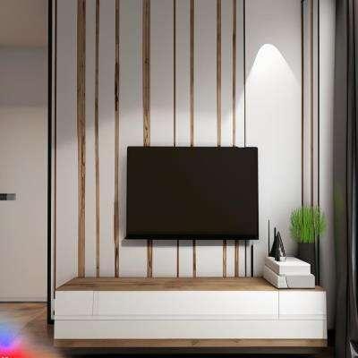 Sleek Modern TV Unit Design in White and Wood Laminate