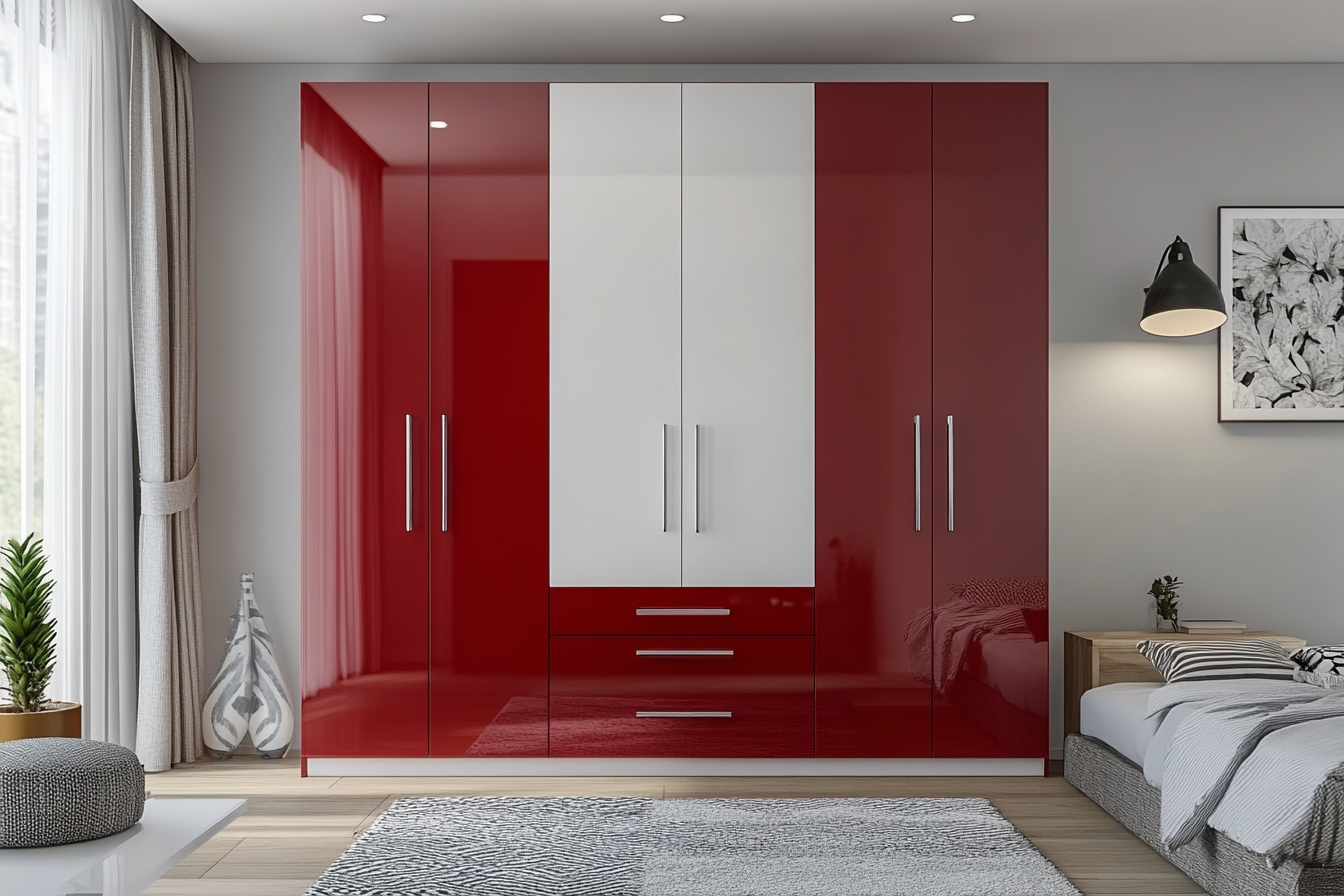 Modern Red And White Door Swing Wardrobe Design