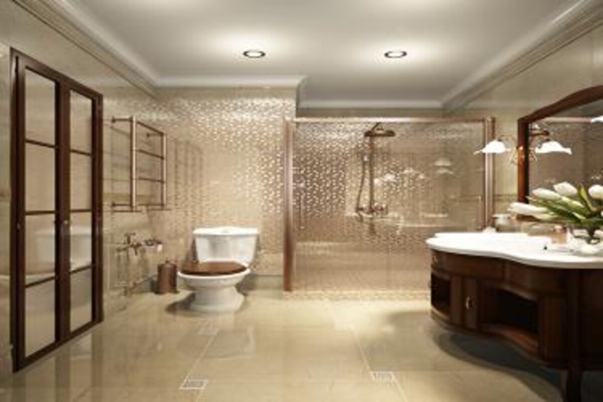 Traditional Bathroom Design With Beige Shade Traditional Bathroom Design With Beige Shade