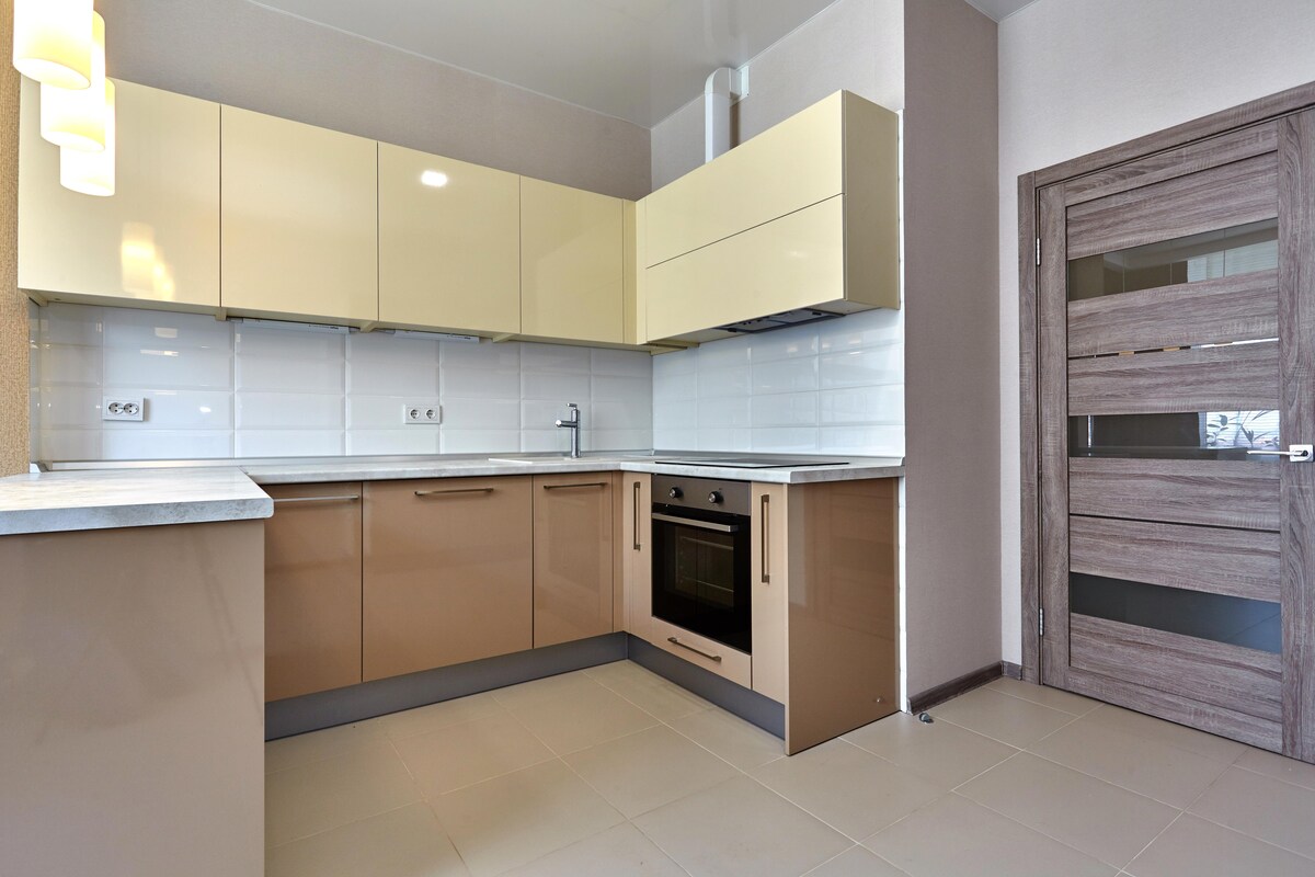 Yellow and Brown Modular Kitchen Design