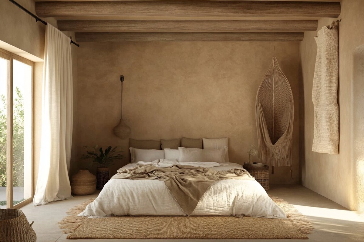 Rustic Light Brown Bedroom Wall Paint Design