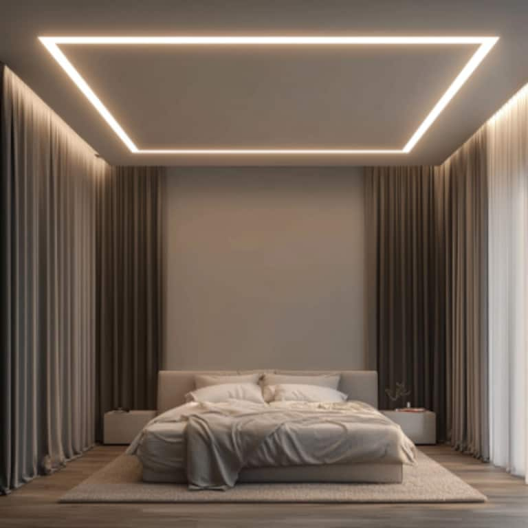 Modern Peripheral Square False Ceiling Design For Bedroom With Recessed Lights