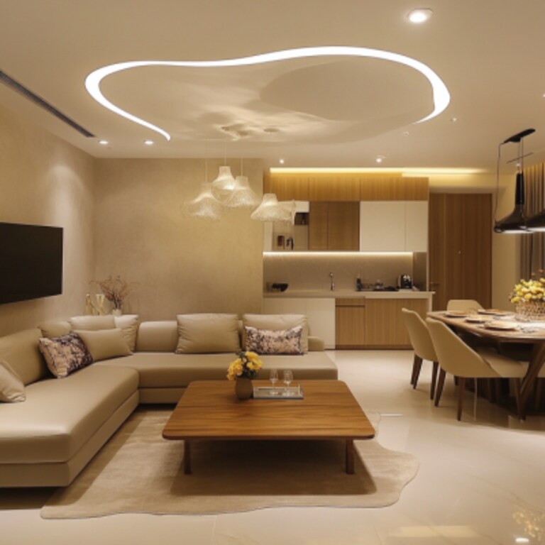 Contemporary Single-Layered Gypsum Ceiling Design With Recessed Lights