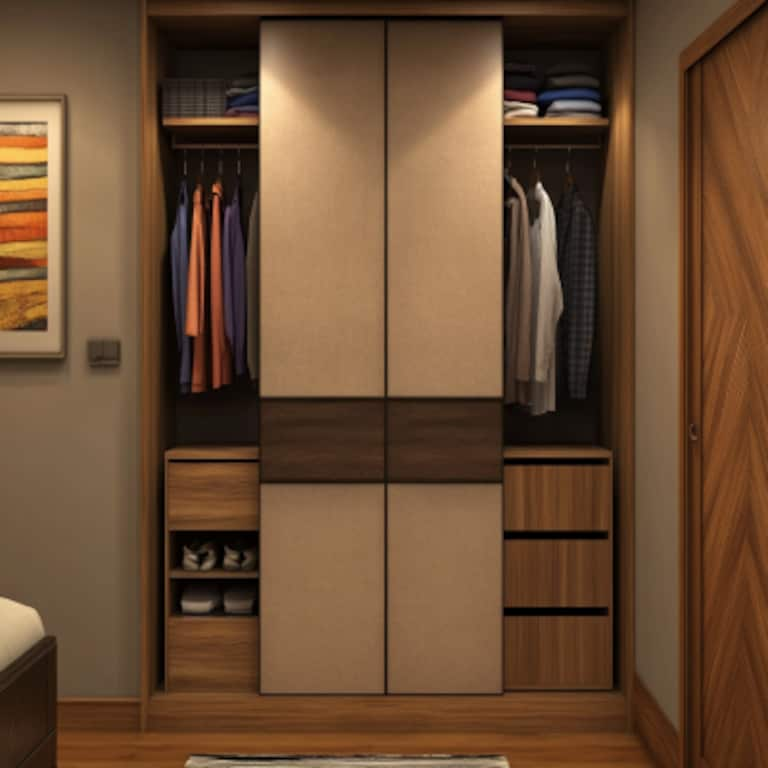 Minimalistic 2-Door Sliding Wardrobe Design In Suede Finish