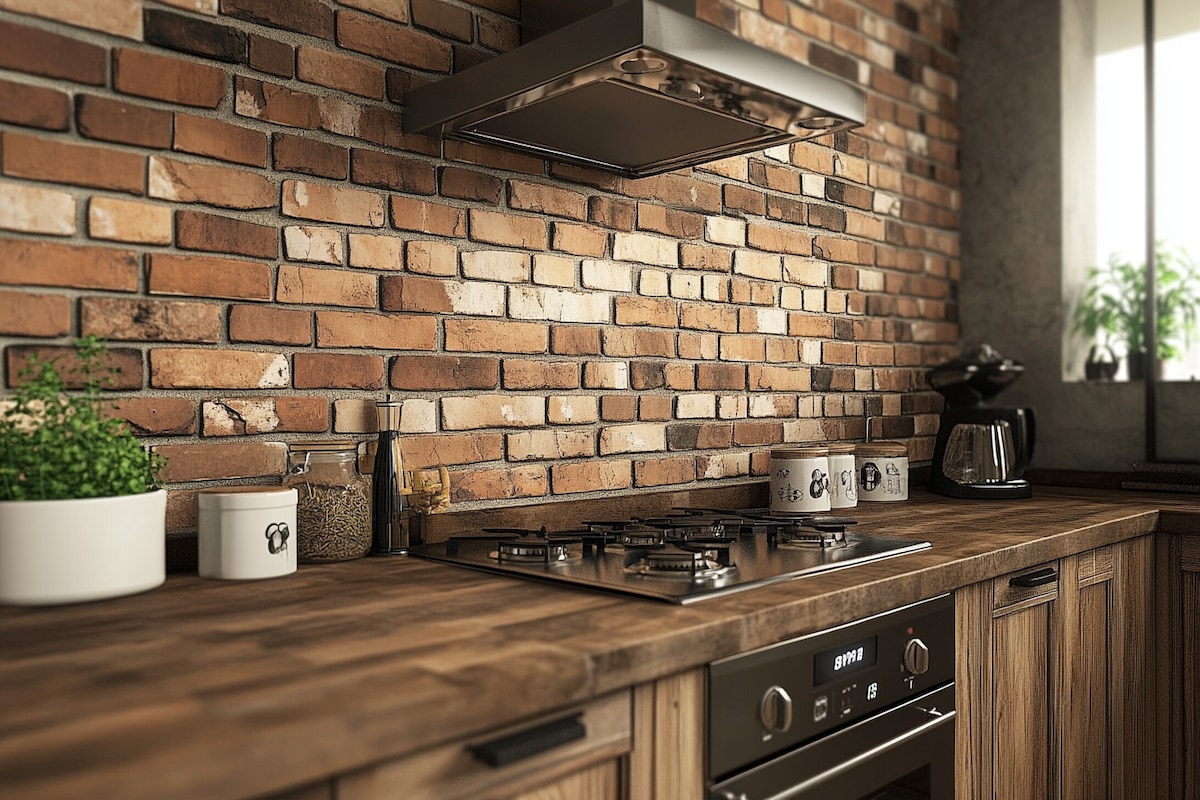 Classic Brick Rectangular Patterned Kitchen Tile Design