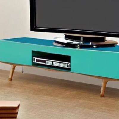 Modern TV Unit Design in Blue and Green Laminate