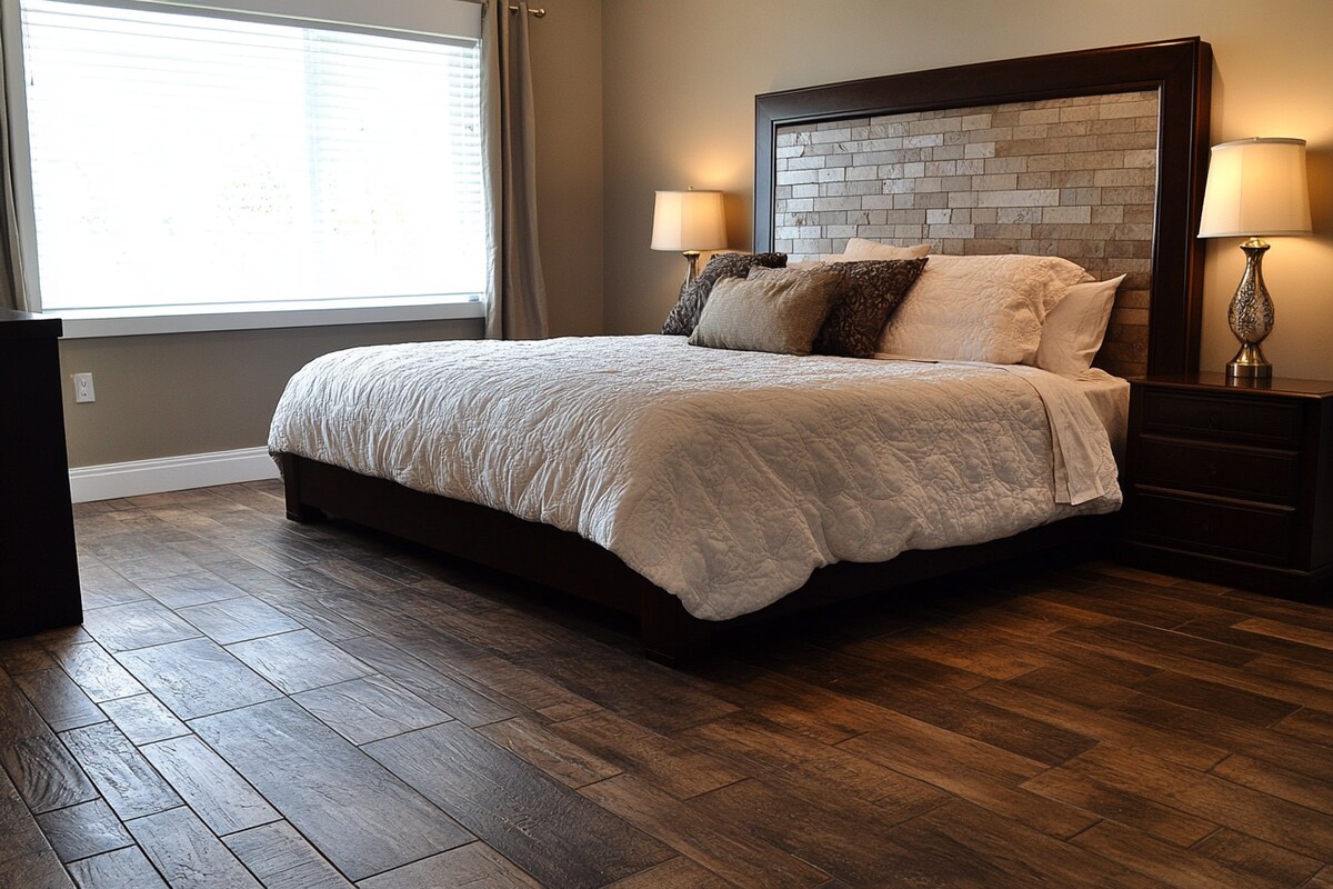 Dark Brown Bedroom Tile Design With A Wooden Finish Dark Brown Bedroom Tile Design With A Wooden Finish