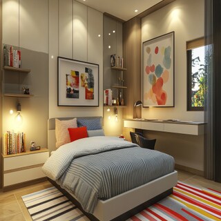 Modern Kids Bedroom Design with Queen Bed Study Table and Art