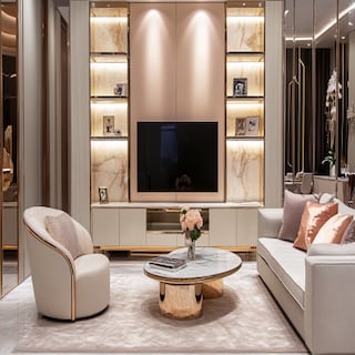 Contemporary Frosty White And Champagne-Toned TV Unit Design