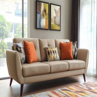 Modern Living Room Design With Beige 3-Seater Sofa