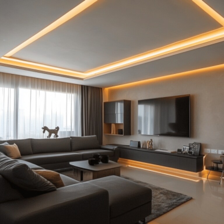 Modern Single-Layered Gypsum Ceiling Design With Recessed Lights