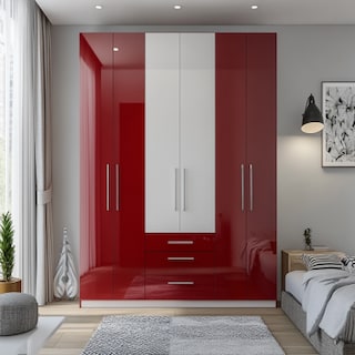 Modern Red And White 6-Door Swing Wardrobe Design