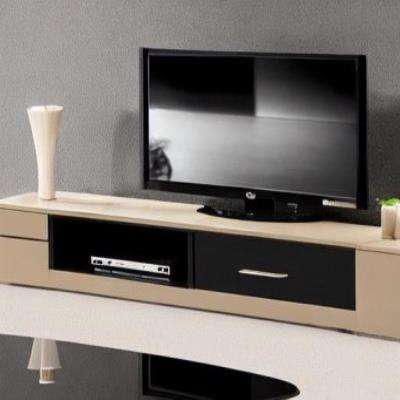 Modern TV Unit Design in Beige and Black Laminate