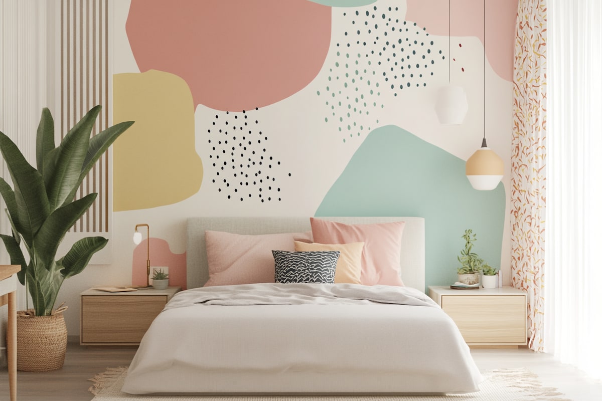 Modern Patterned Wall Paint Design With Pastel Colours