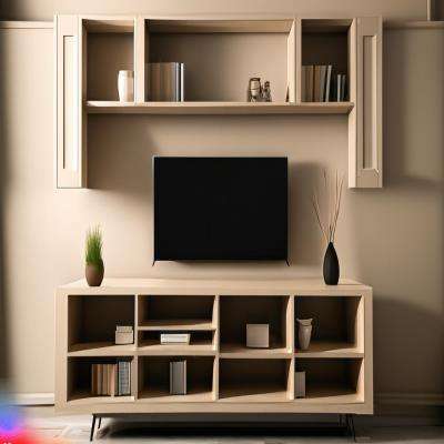Contemporary Beige TV Stand with a Wall Shelf