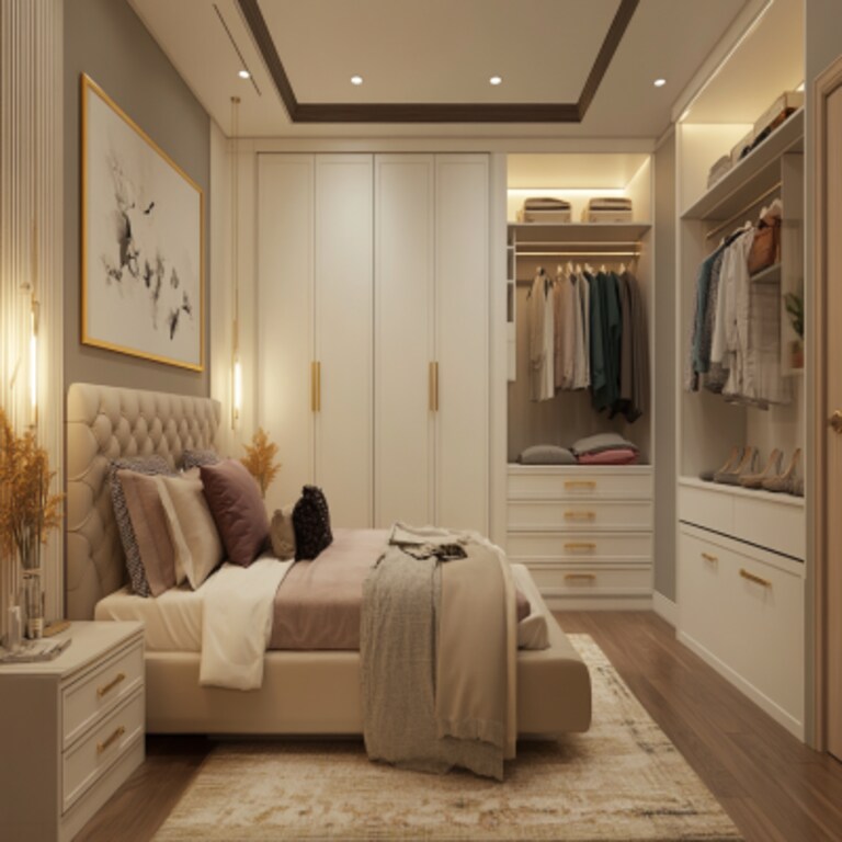 Modern 6-Door L-Shaped Swing Wardrobe Design in White