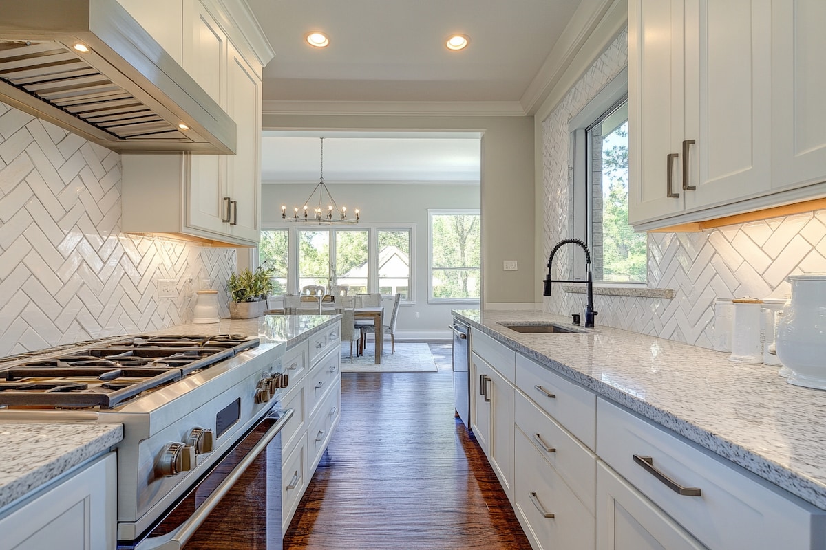 Modern White Ceramic Herringbone Kitchen Tile Design