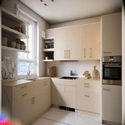 Dreamy Simple Small White and Beige Modular Kitchen