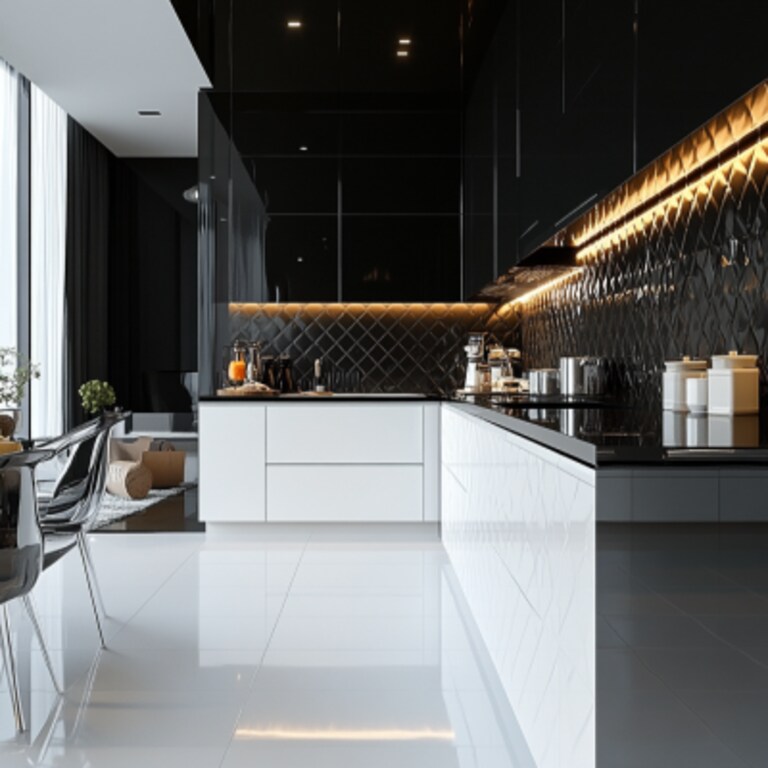 Glossy Black Modern Geometric Tiles Designed for Kitchen Spaces