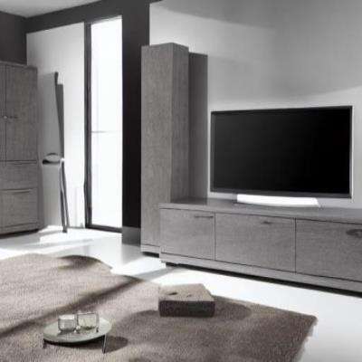 Contemporary TV Unit Design in Grey Laminate with White Floors