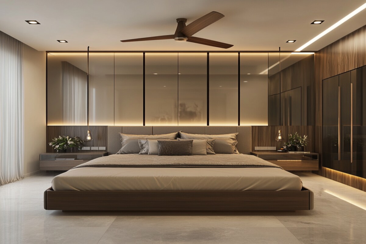 Spacious Modern Master Bedroom Design With King Bed and Swing Wardrobe