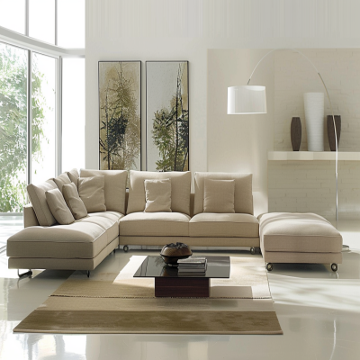 Modern Living Room Design With Beige Sectional Sofa