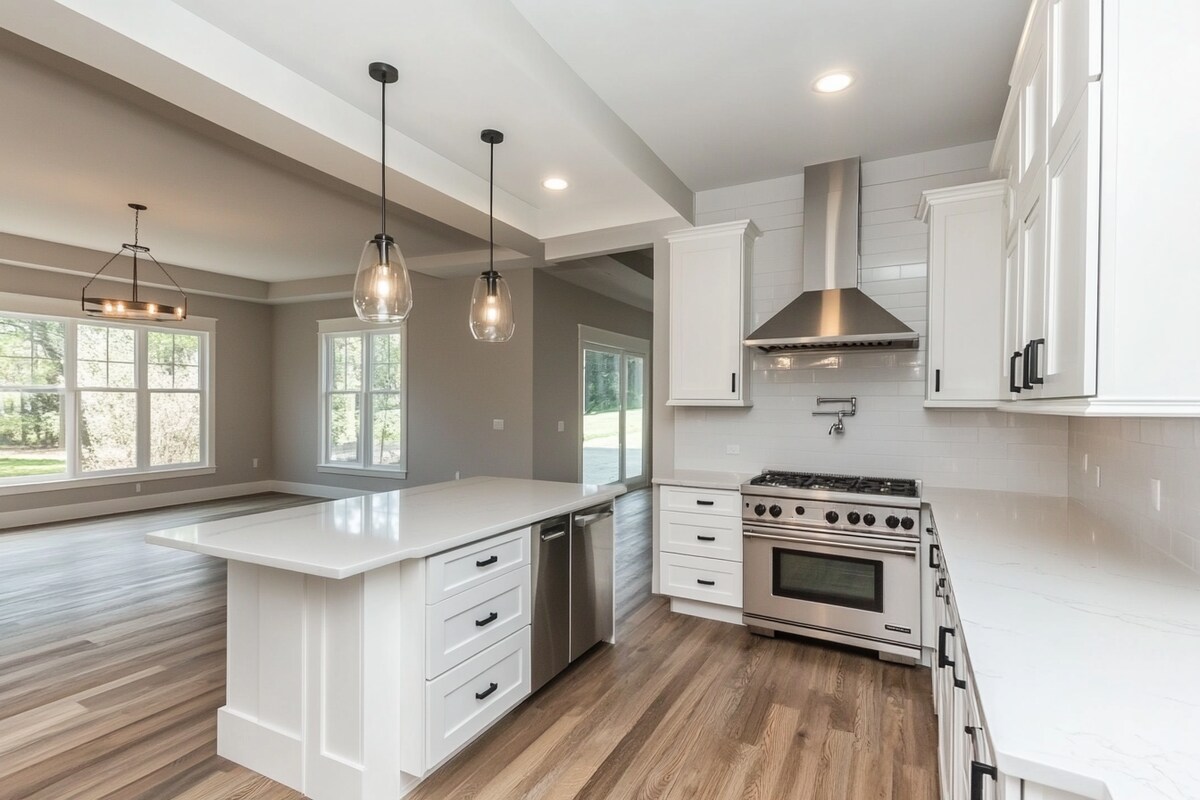 Modern Open Kitchen Design in Oak and White Modern Open Kitchen Design in Oak and White