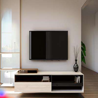 Wooden and Cream Floating TV Unit Design