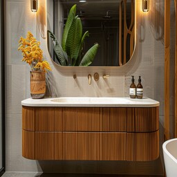 Modern Cream And Black Small Bathroom With Glass Partition