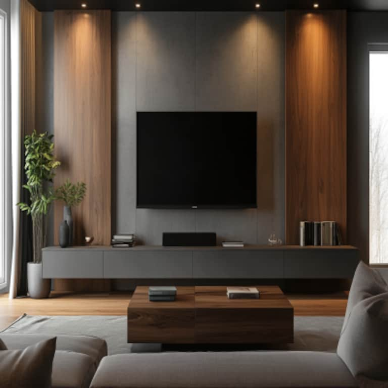 Modern Wall-Mounted Wood and Grey TV Unit Design