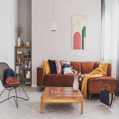 Modern Orange Couch Living Room
