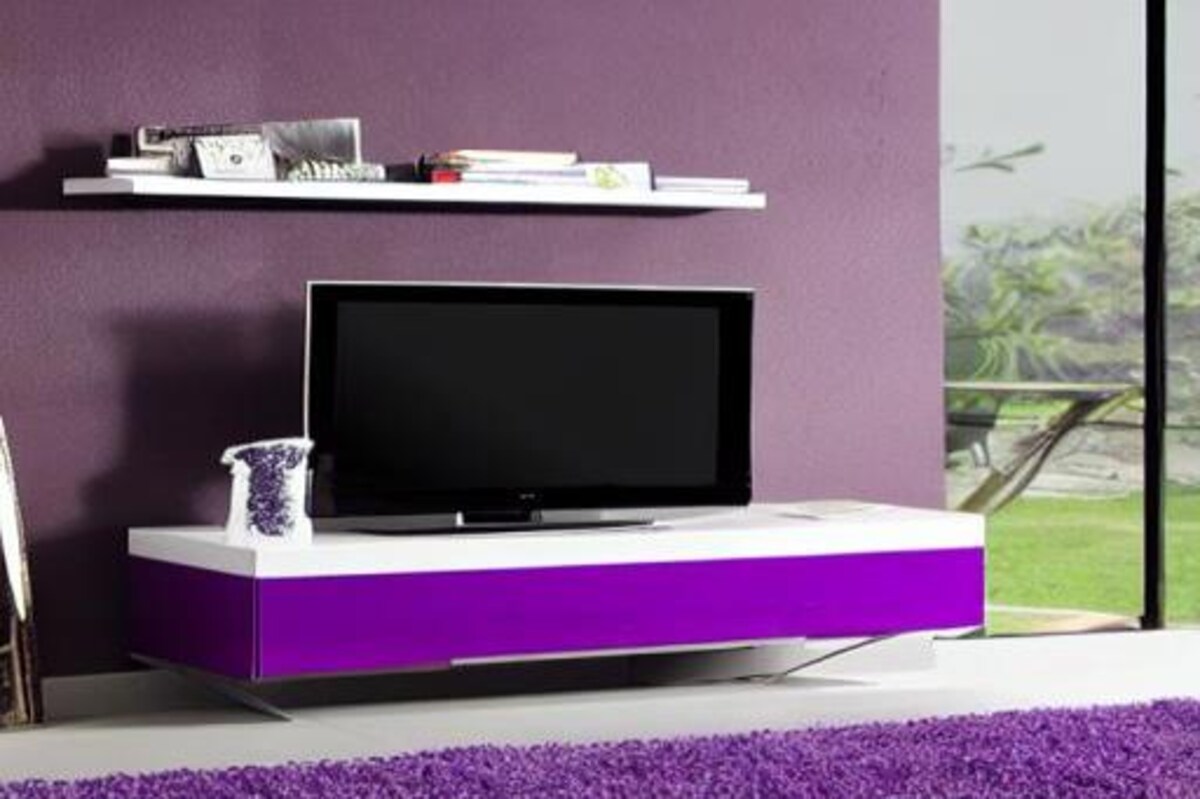 Modern TV Unit Design in Purple Laminate
