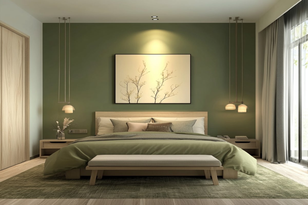 Modern Master Bedroom Design with Green Accent Wall