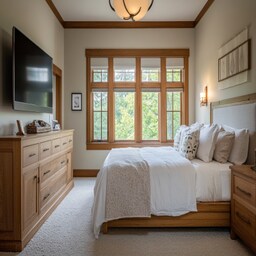Contemporary Master Bedroom Design With Beige Patterned Wallpaper