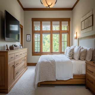 Modern Master Bedroom Design With Wooden TV Console