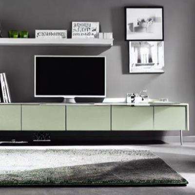 Modern TV Unit Design in Grey and Green Laminate